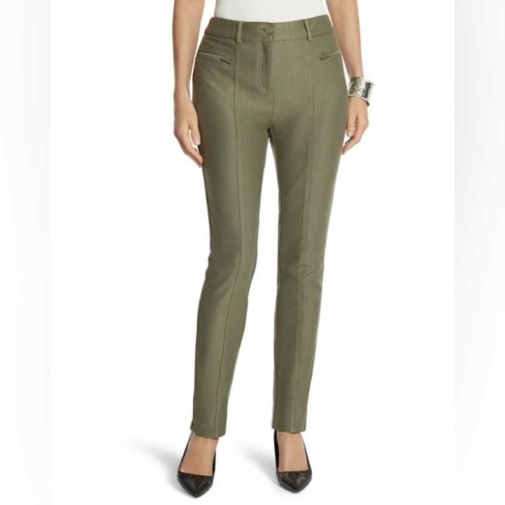 Chico's‎ So Slimming Knit Twill Utility Military Pants Green Size 14 Chico's 2.5